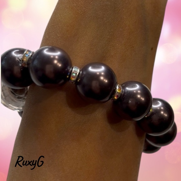 560. Grey-Purple Beaded Bracelet - Picture 5 of 6